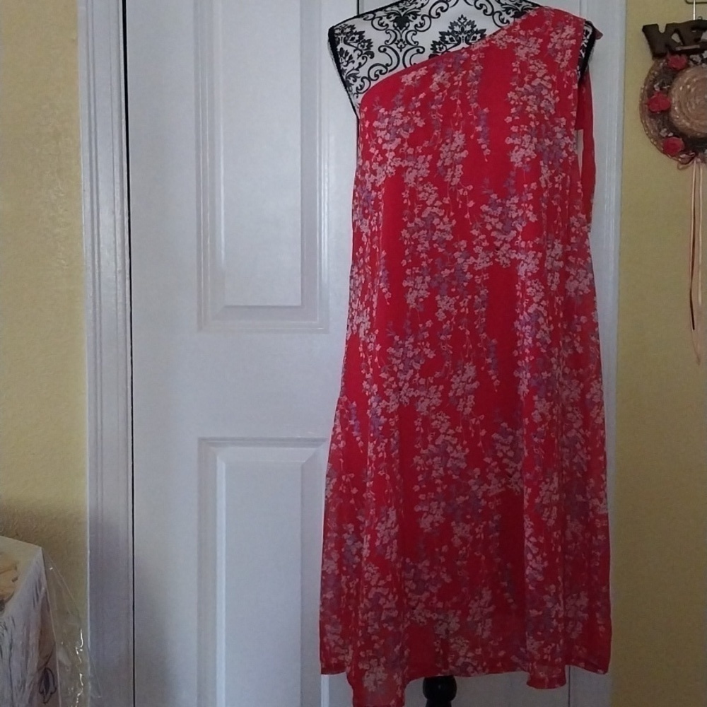 KOJOOIN Women's  Red Summer One Shoulder Babydoll Dress NWT Size S